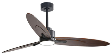 60" 3-Solid Wood Blade Propeller indoor LED Ceiling Fan, Black and Brown