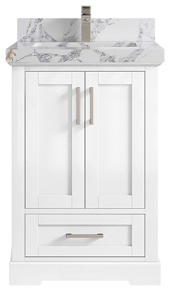 Boston 24 Single Sink Bathroom Vanity, White 2" Calacatta Poannazo