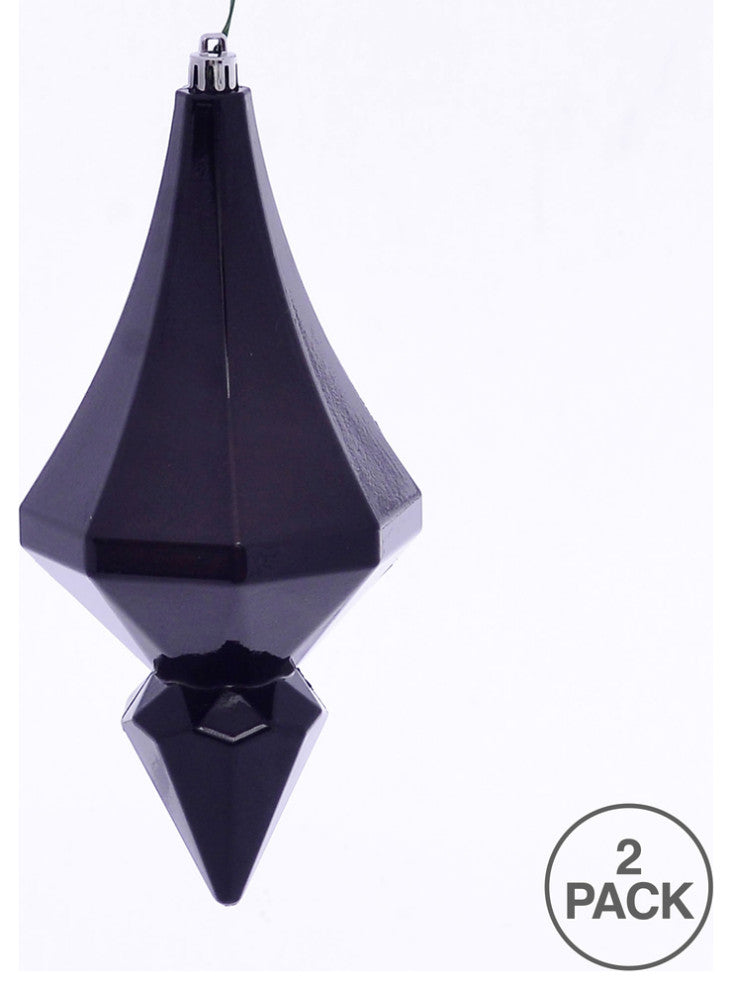 Vickerman Mc191017D 8" Black Candy Finish Diamond Finial Ornament, Pack of 2