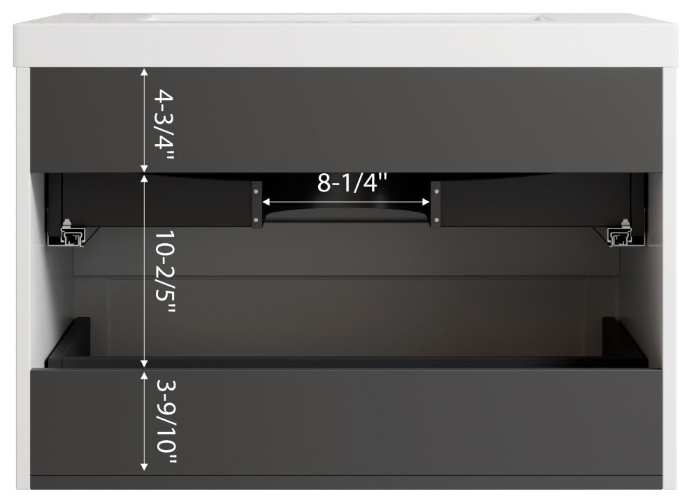 The Cosmo Wall Mounted Modern Bathroom Vanity, White, 30"