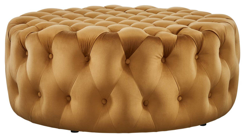 Round Ottoman Accent Tufted Chair, Brown, Velvet, Modern, Lounge Hospitality