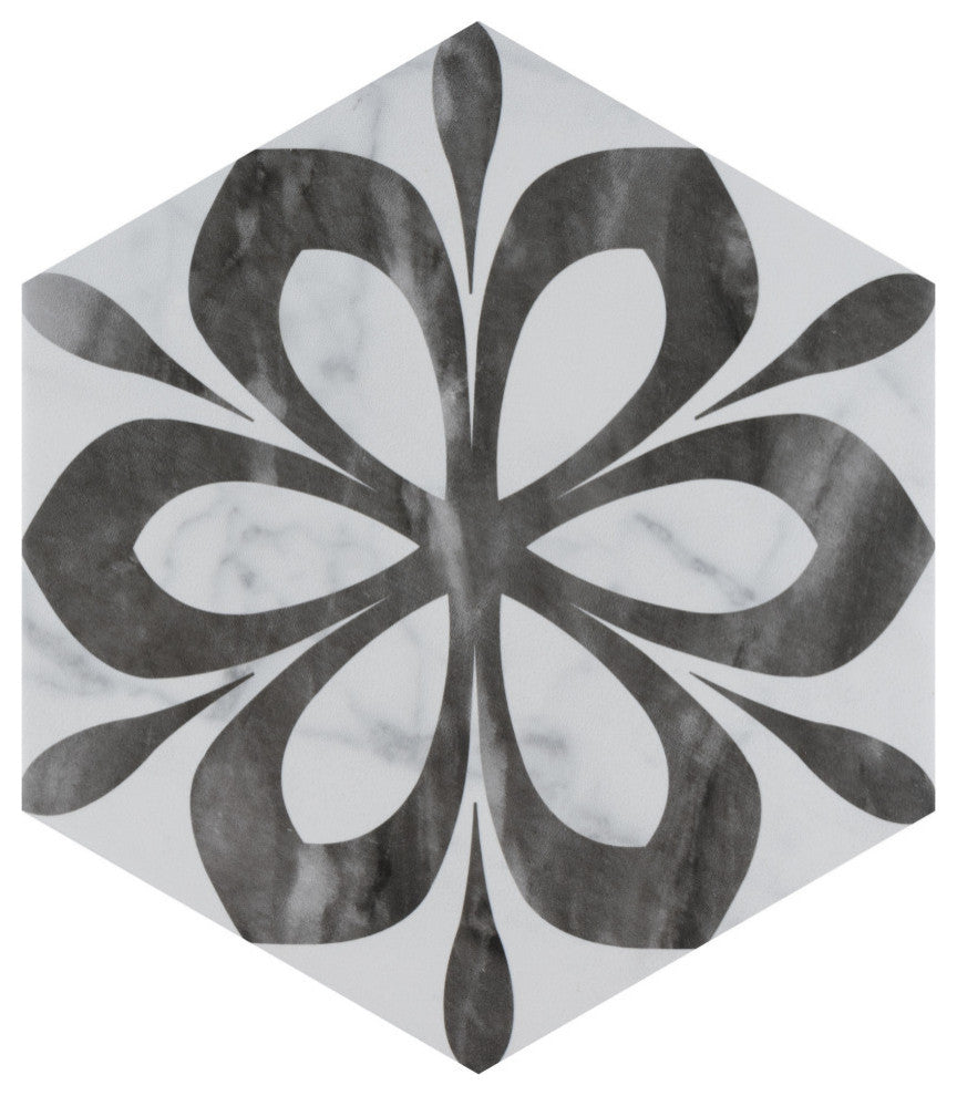 Classico Bardiglio Hex Porcelain Floor and Wall Tile Sample, White