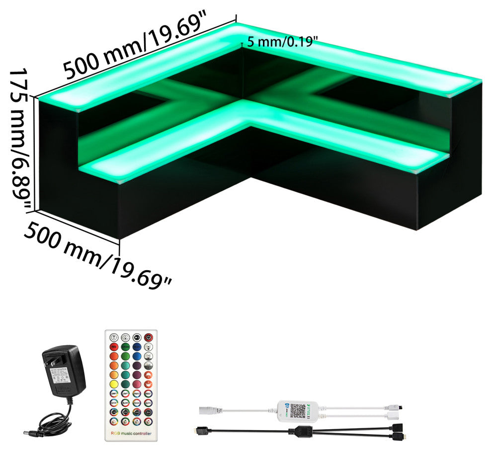 VEVOR Corner LED Liquor Bottle Display Shelf Lighted Glowing Shelf 20" 2-Step