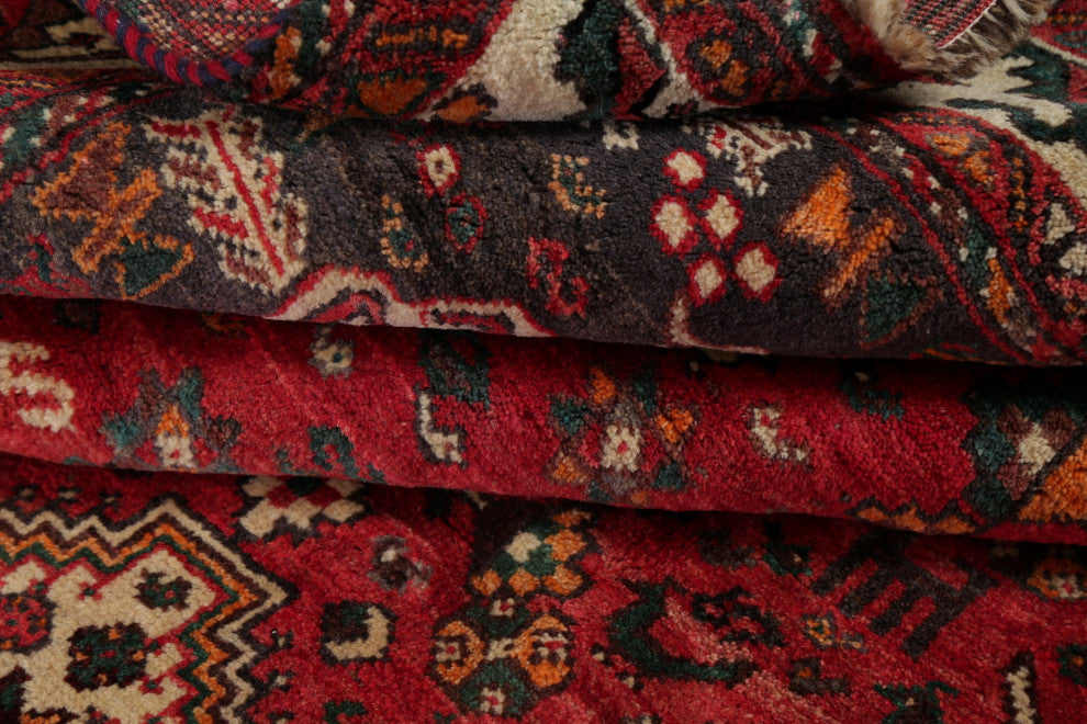 Consigned, Faded Vintage Traditional Handmade Persian Abrash Area Rug, Red, 7x10