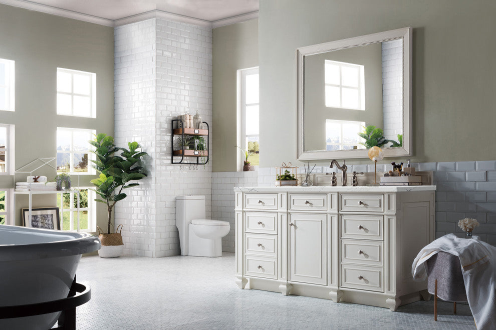 James Martin 157-V60S-BW-3ENC 60" Single Vanity Bright White w/ 3 CM Quartz Top