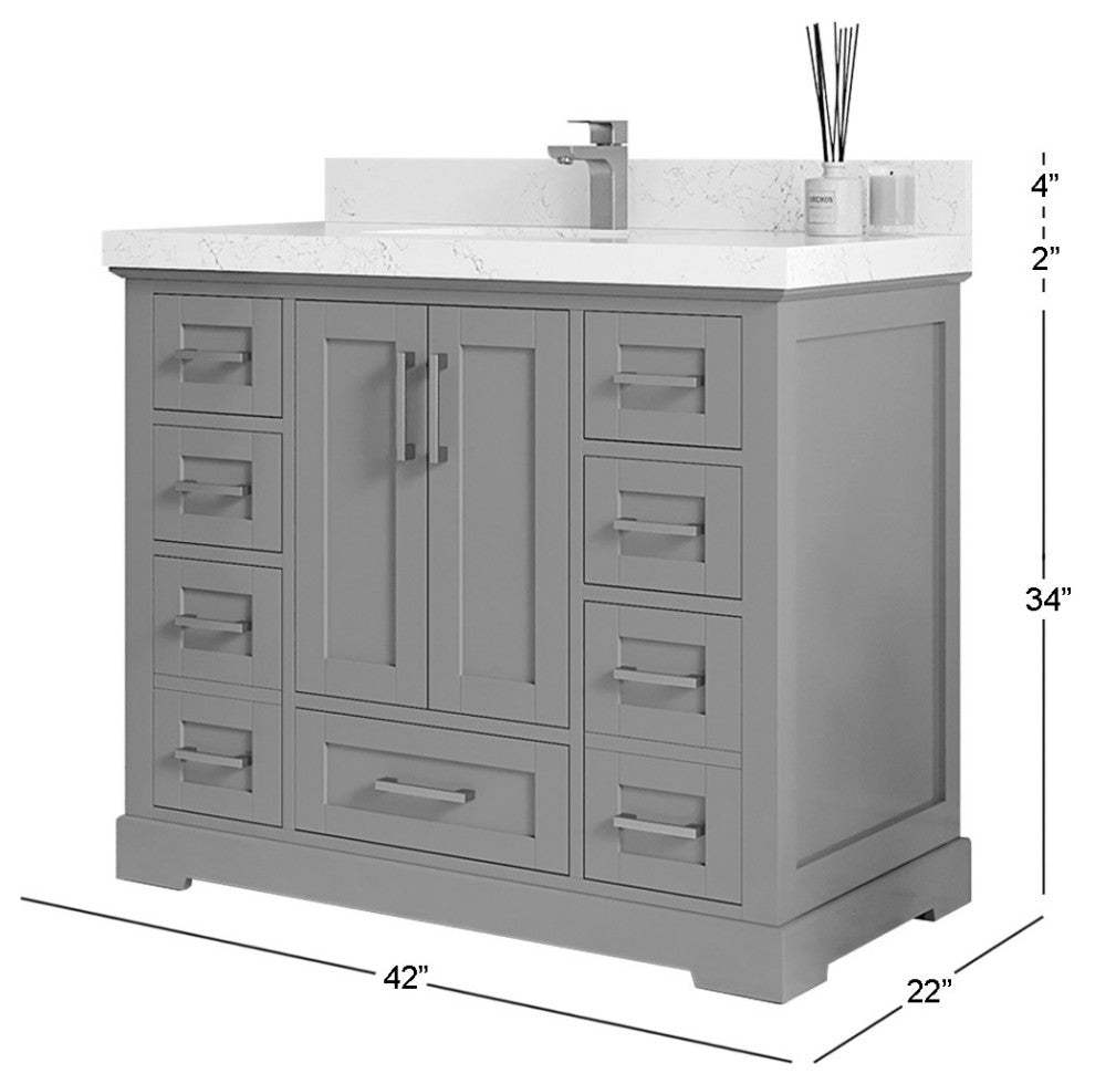 Boston 42" Single Sink Bath Vanity in Fine Grain 2" White Quartz