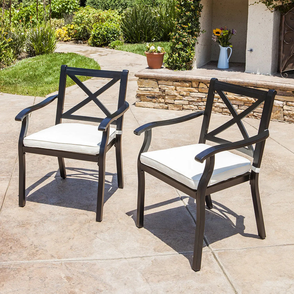 2 Pack Patio Dining Chairs with X-Shaped Back and Water Resistant Cushions
