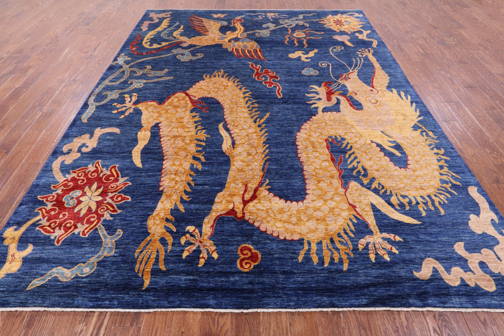 8' 11" X 11' 7" Dragon And Phoenix Design Hand-Knotted Wool Rug - Q12509