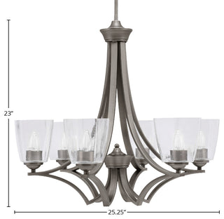 Zilo 6 Light Chandelier, Graphite Finish With 4.5" Clear Bubble Glass