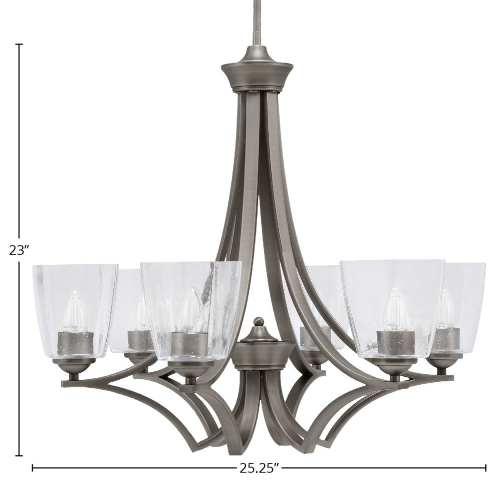 Zilo 6 Light Chandelier, Graphite Finish With 4.5" Clear Bubble Glass
