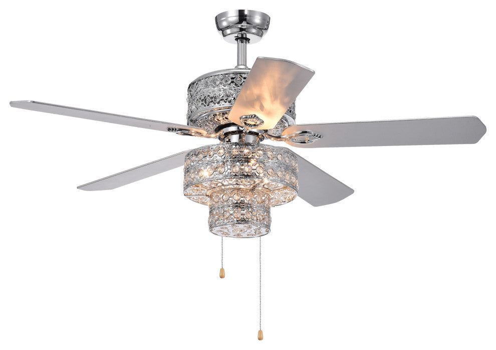 Chow 52" 6-Light Chrome Hand Pull Chain Ceiling Fan With Light Kit