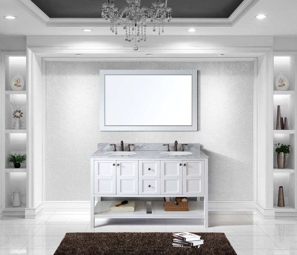 Winterfell 60" Double Bathroom Vanity Set, White With Mirror