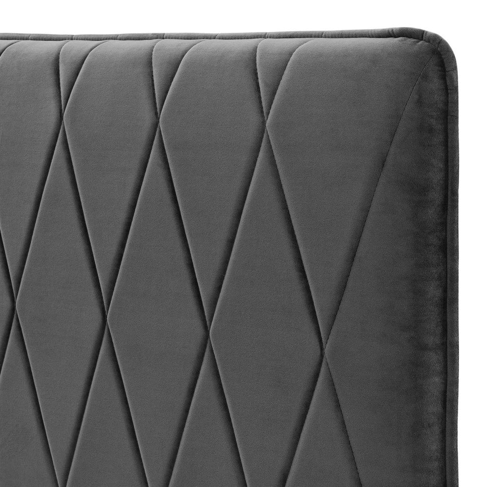 Headboard, King Size, Velvet, Dark Gray, Modern Contemporary, Bedroom