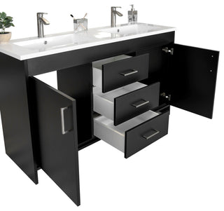 Olivia 60" Double Sink Freestanding Bathroom Vanity Set, Matte Black