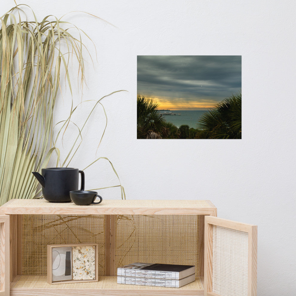Cloudy Rainy Sunset De Soto Beach Unframed Landscape Photo Wall Art Print, 16" X 20"