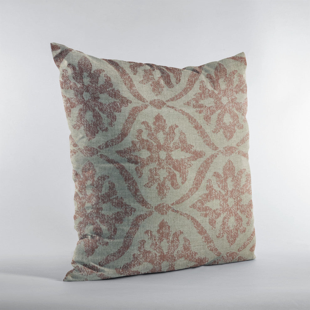 Plutus Beige Red Flowers Jacquard Luxury Throw Pillow, 18"x18"