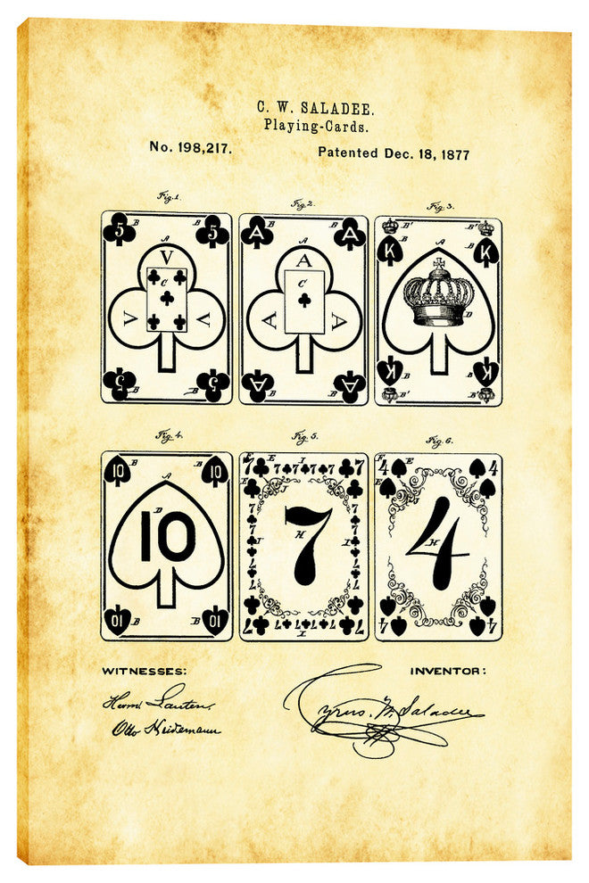 Epic Graffiti "Playing Cards Vintage Patent" Giclee Canvas Wall Art, 12"x18"