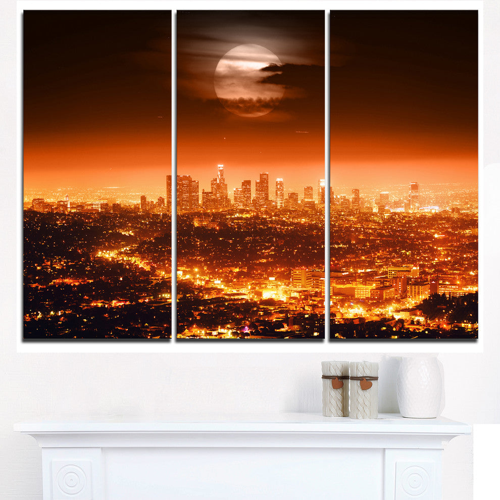 "Dramatic Full Moon Over Los Angeles" Metal Wall Art, 3 Panels, 36"x28"