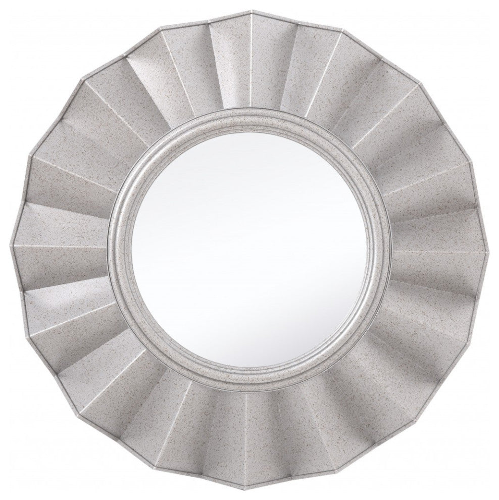 Silver Glass Round Ruffle Mirror