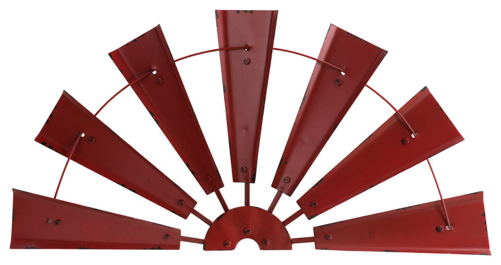 32"L Galvanized Farmhouse Half Wind Spinner Wall Decor, Red