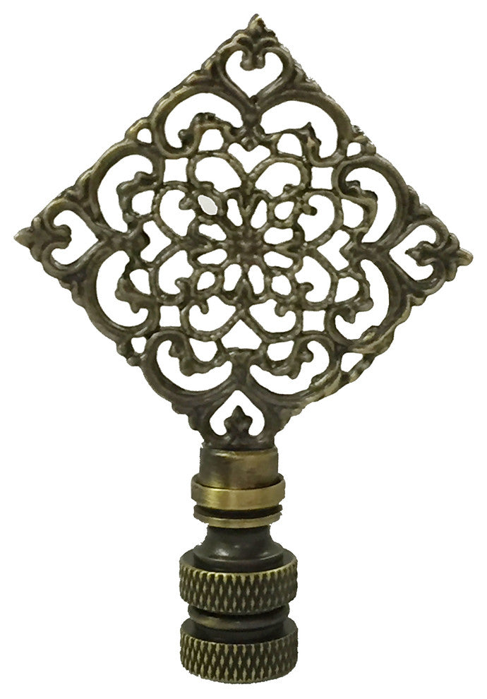 Royal Designs Diamond Floral Filigree Finial, Antique Brass