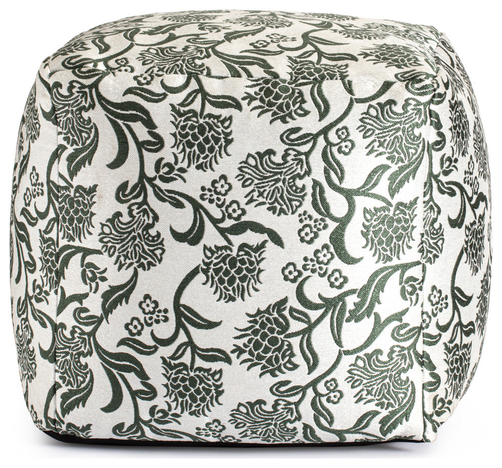 Chamonix Green 18" x 18" x 18" Green and Ivory Pouf