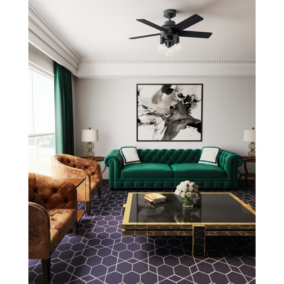 Hunter 44" Hardwick Matte Black Ceiling Fan With LED Light Kit and Remote