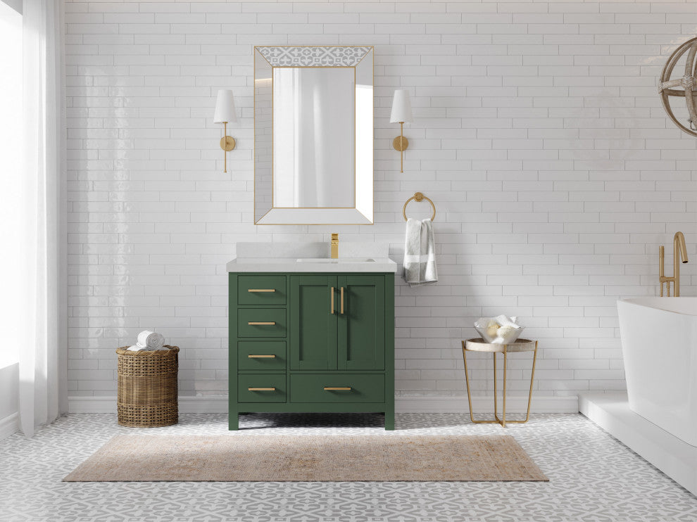 Malibu 36 Right Offset Bath Vanity in Lafayette Green 2" Carrara Quartz