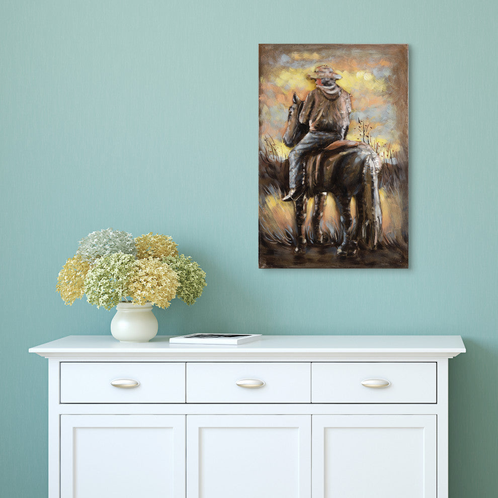 "Cowboy" Mixed Media Iron Hand Painted Dimensional Wall Art