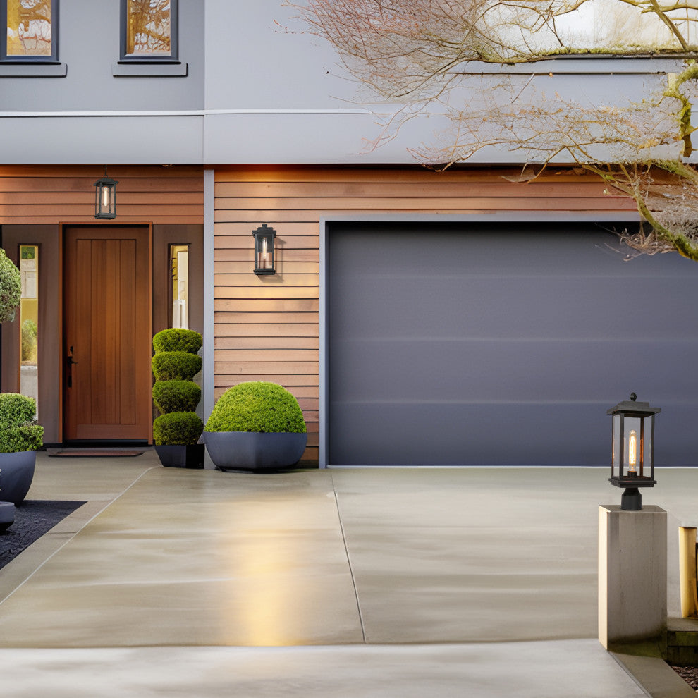 LNC 1-Light Matte Black Transitional Outdoor Wall Sconce, 15"H