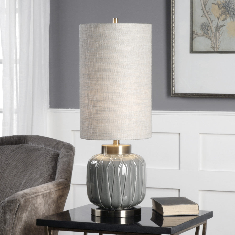 Uttermost Zahlia 1 Light 32" Tall Aged Ceramic Lamp, Gray