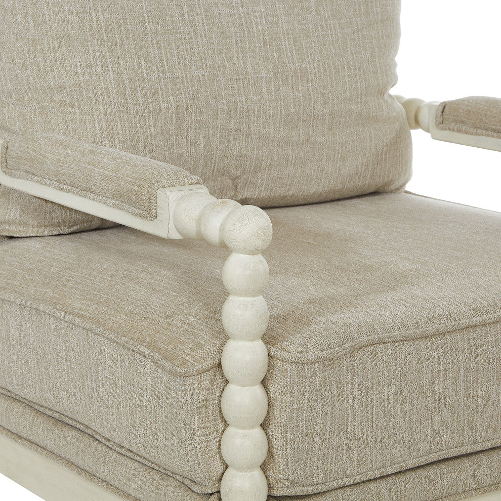 Kaylee Spindle Chair, Linen Fabric With Antique White Frame