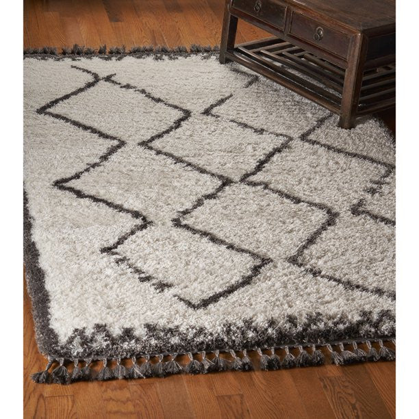 8" x 10" Cream and Gray Geometric Fringe Area Rug