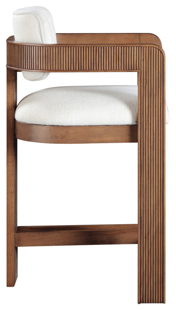 Sacha Upholstered Bar and Counter Stool, Cream, Linen Textured Fabric, Brown