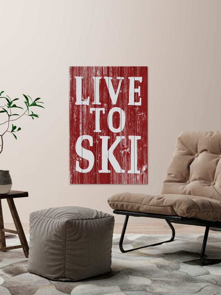"Live to Ski" Painting Print on White Wood, 16"x24"