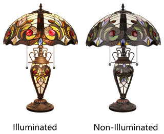 Lennon Tiffany 3-Light Victorian Double Lit Table Lamp 16" Shade