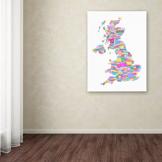'UK Cities Text Map 3' Canvas Art by Michael Tompsett