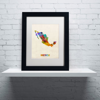 'Mexico Watercolor Map' Matted Framed Canvas Art by Michael Tompsett