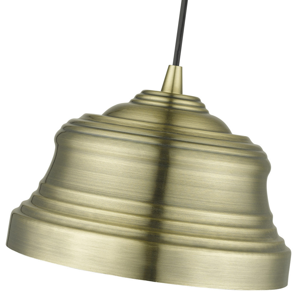 Endicott 1-Light Antique Brass Bell Pendant, Shiny White Inside