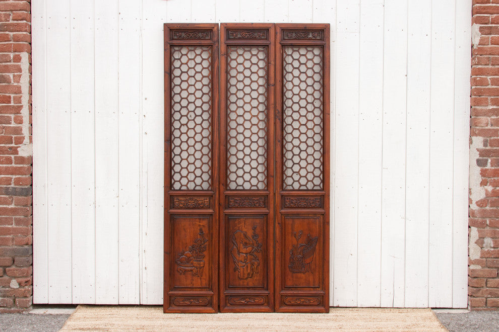 Set of 3 Mid-Century Honeycomb Chinese Panels