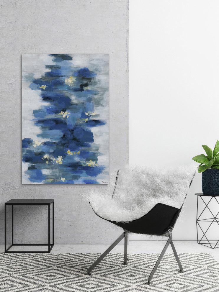 "Blurry Blue Flowers" Painting Print on Wrapped Canvas, 24"x36"