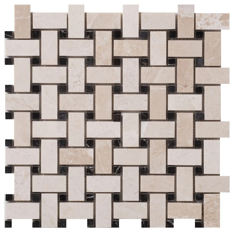 Vanilla Beige Basketweave Pattern 12"x12" Marble Mosaic Tile (10 sqft per box)
