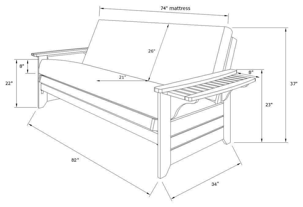Mesa Frame Futon With Espresso Finish, Storage Drawers, Suede Peat