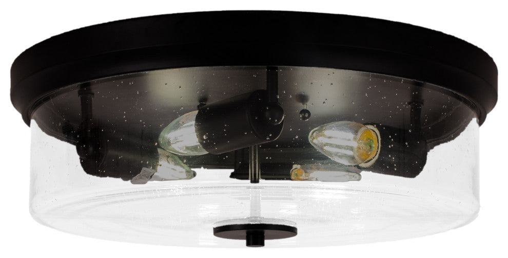 17" 4-Light Flush Mount Light, Matte Black/Clear Bubble