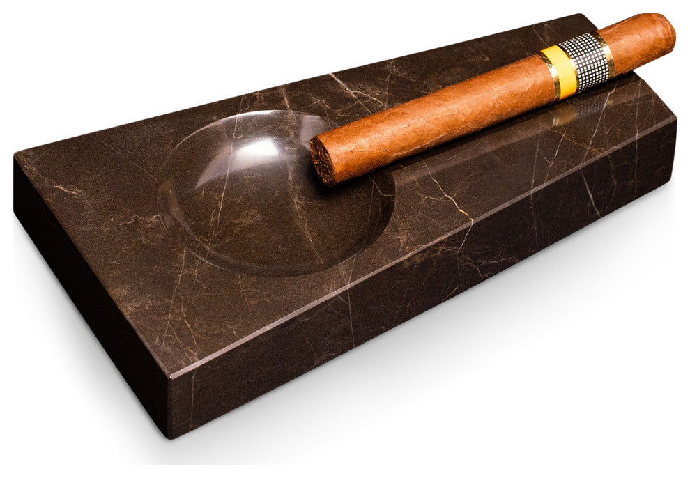 Handcrafted Genuine Marble Single Cigar Ashtray, Amber Emperador Marble
