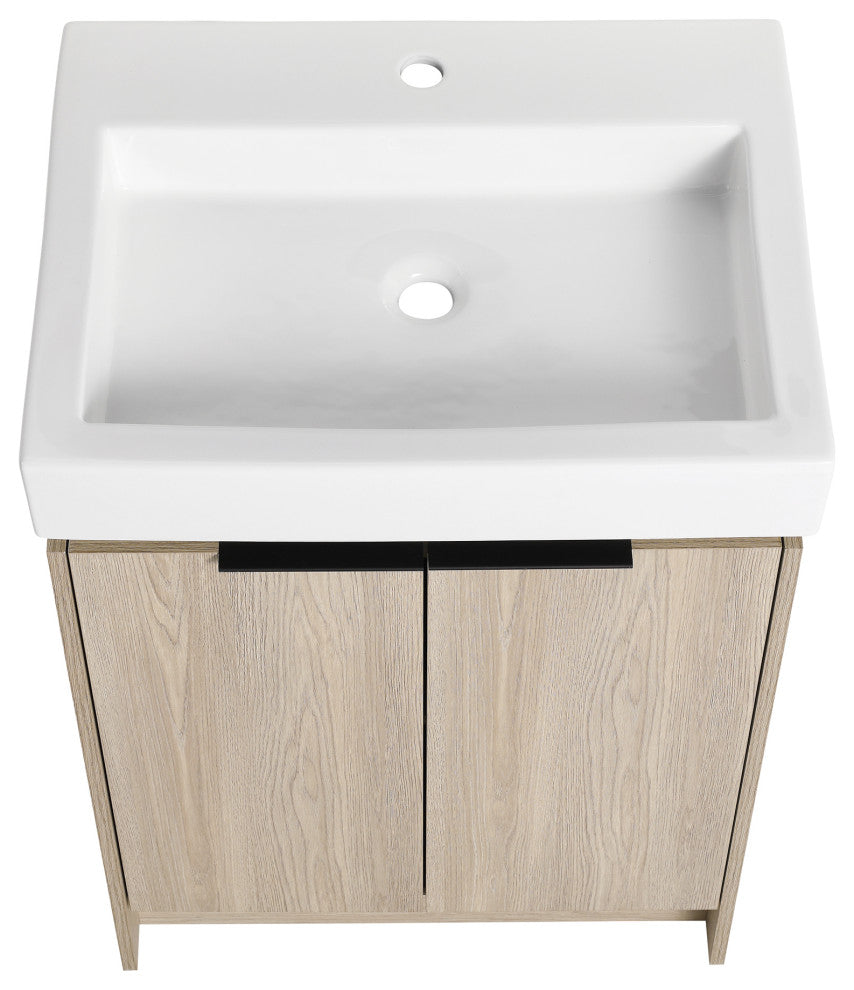 24" Plywood Freestanding Bath Vanity Set, Integrated Ceramic Sink