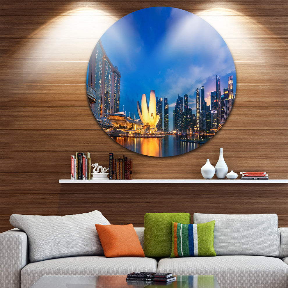Landscape Of Singapore Cityscape, Photo Large Disc Metal Wall Art, 11"