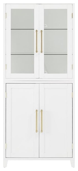 Crosley Furniture Roarke Wood Pantry Storage Cabinet w/ Glass Door Hutch - White