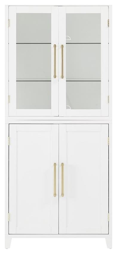 Crosley Furniture Roarke Wood Pantry Storage Cabinet w/ Glass Door Hutch - White