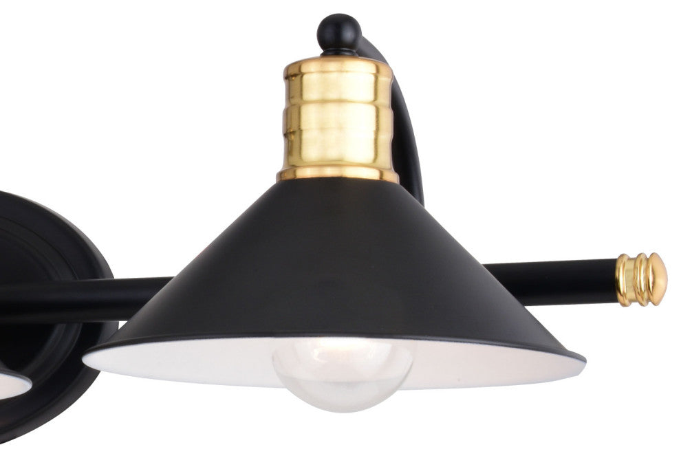Akron 3 Light Vanity Matte Black and Natural Brass with Matte White